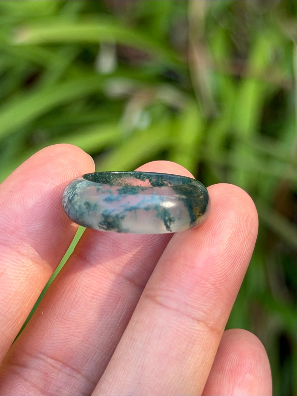SIZE 7 Natural Translucent Moss Agate Ring 2542